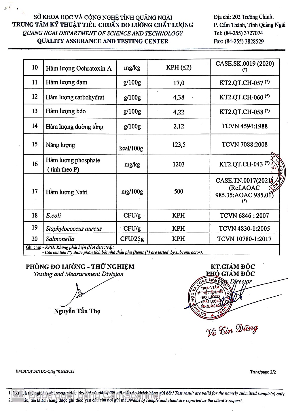 KẾT QUẢ KIỂM NGHIỆM CHẢ MỰC (chiên)