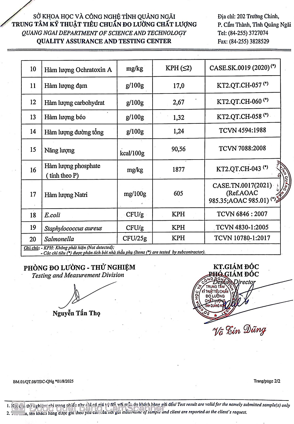 KẾT QUẢ KIỂM NGHIỆM CHẢ MỰC (sống)