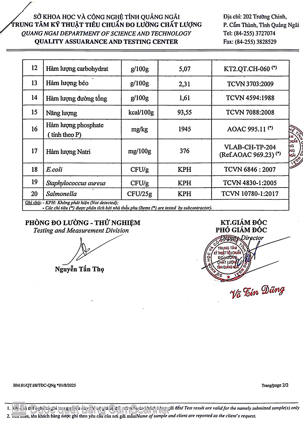 KẾT QUẢ KIỂM NGHIỆM CHẢ CÁ ĐỎ (chiên)