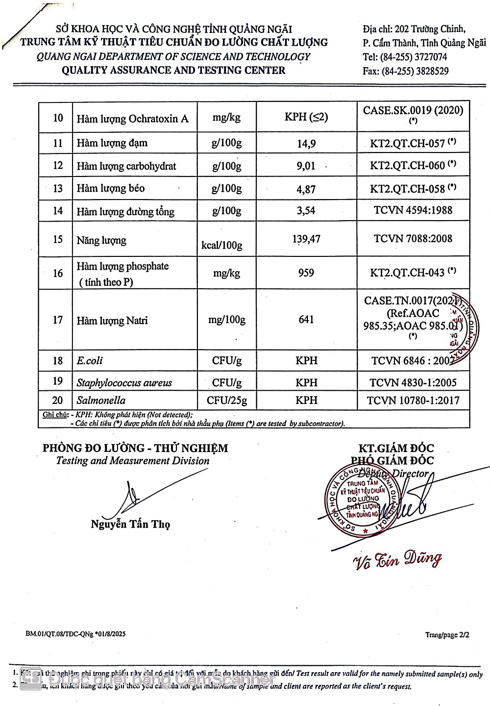 KẾT QUẢ KIỂM NGHIỆM CHẢ CÁ BIỂN (chiên)