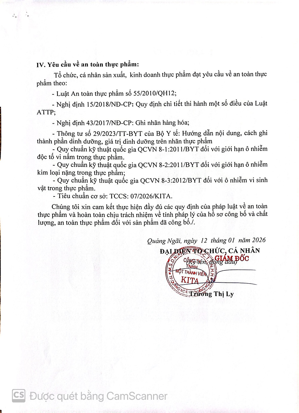 BẢN TỰ CÔNG BỐ SẢN PHẨM CHẢ MỰC TẨM XÙ